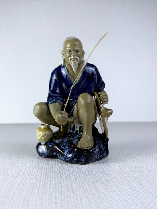 Other - Shiwan Style Mudman Fisherman Figurine Blue Robe Chinese Ceramic Sculpture